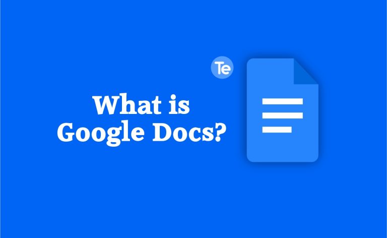 A blue background image with Google docs and What is Google Docs? written