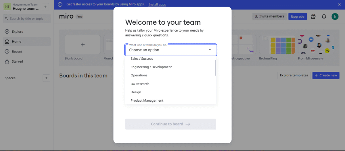 A screenshot of miro board onboarding