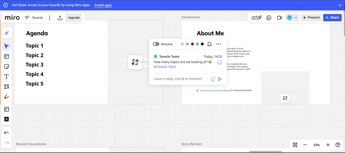 A screenshot of Miro comment and mentions with emoji