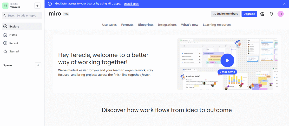 A screenshot of Miro dashboard