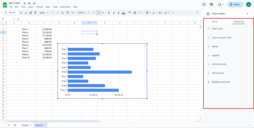 How to customise bar graph in Google sheets