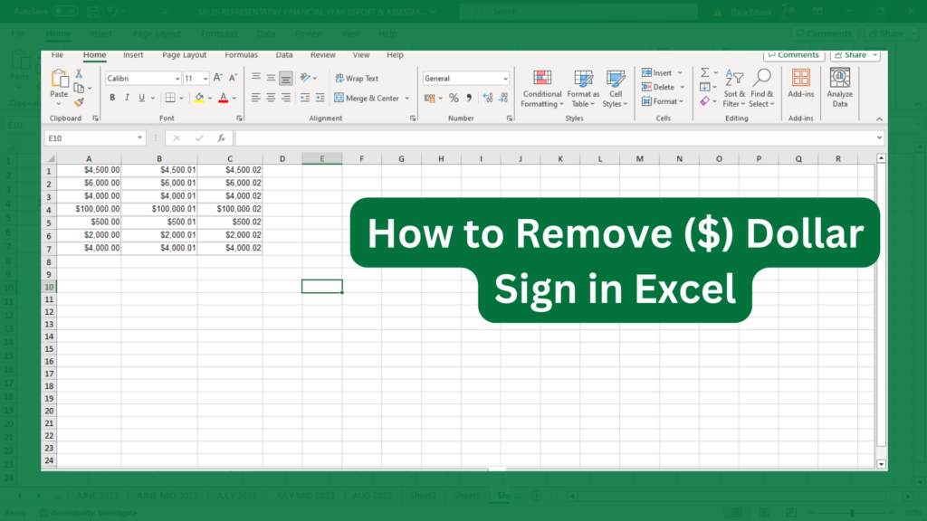 How to remove dollar sign in Excel