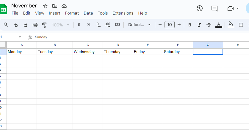 How to make a calendar in Google sheets 2