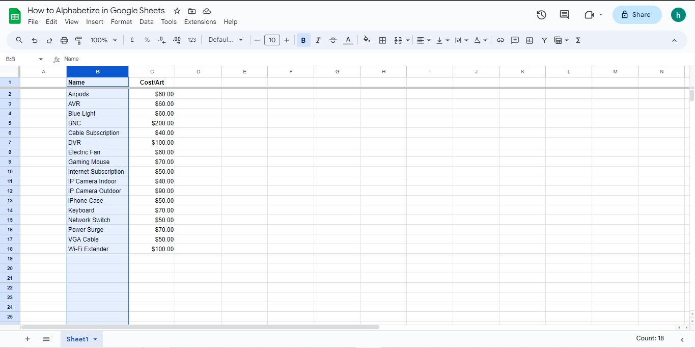 How to Alphabetize in Google Sheets