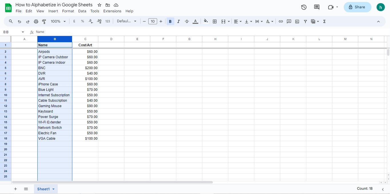 How to Alphabetize in Google Sheets